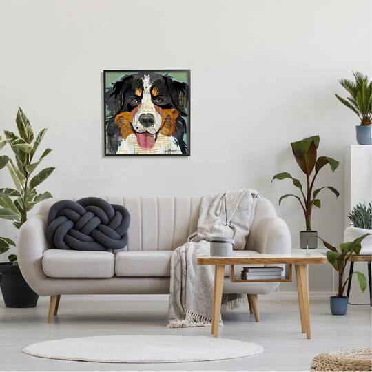 Stupell Industries Bernese Mountain Dog Ephemera Collage Framed Giclee Art